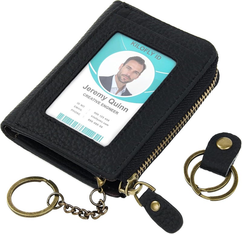 kilofly Genuine Leather Card Slot ID Holder Wallet + Keychain Cable Organizer - Image 1
